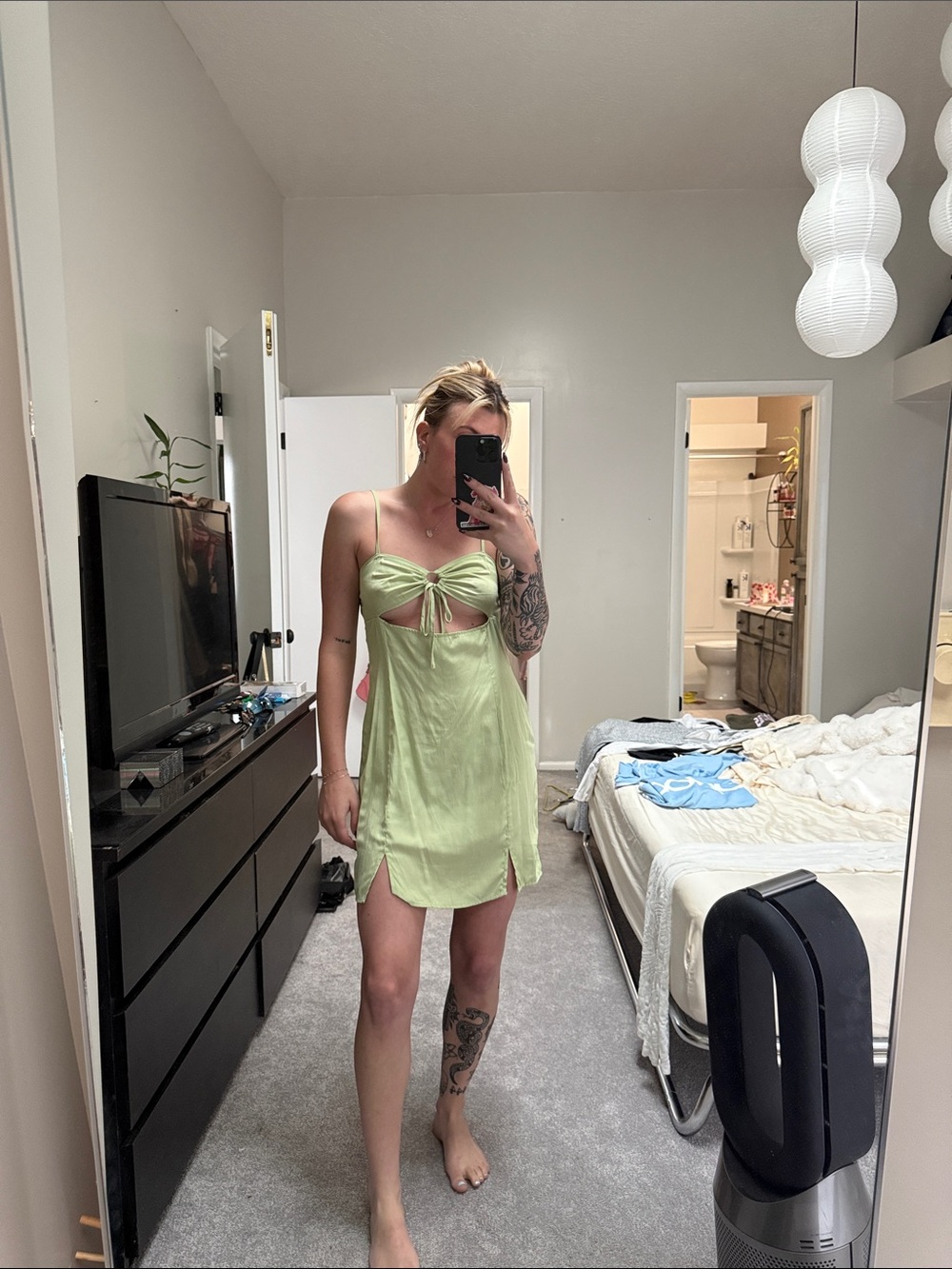 Light Green Tie Front Mini Dress